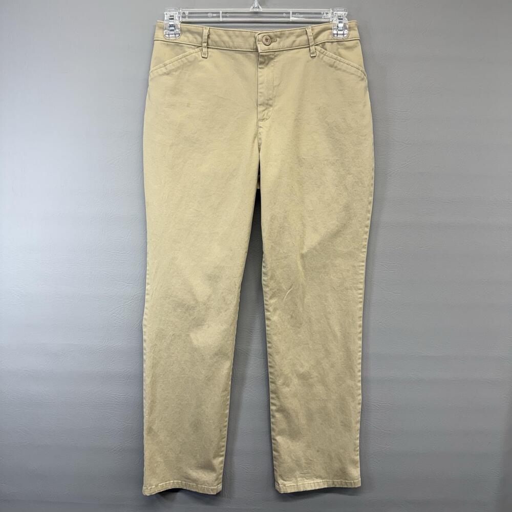 Lee Pants Womens 10 Short Beige Relaxed Fit Straight Leg Chino Twill Wash & Wear